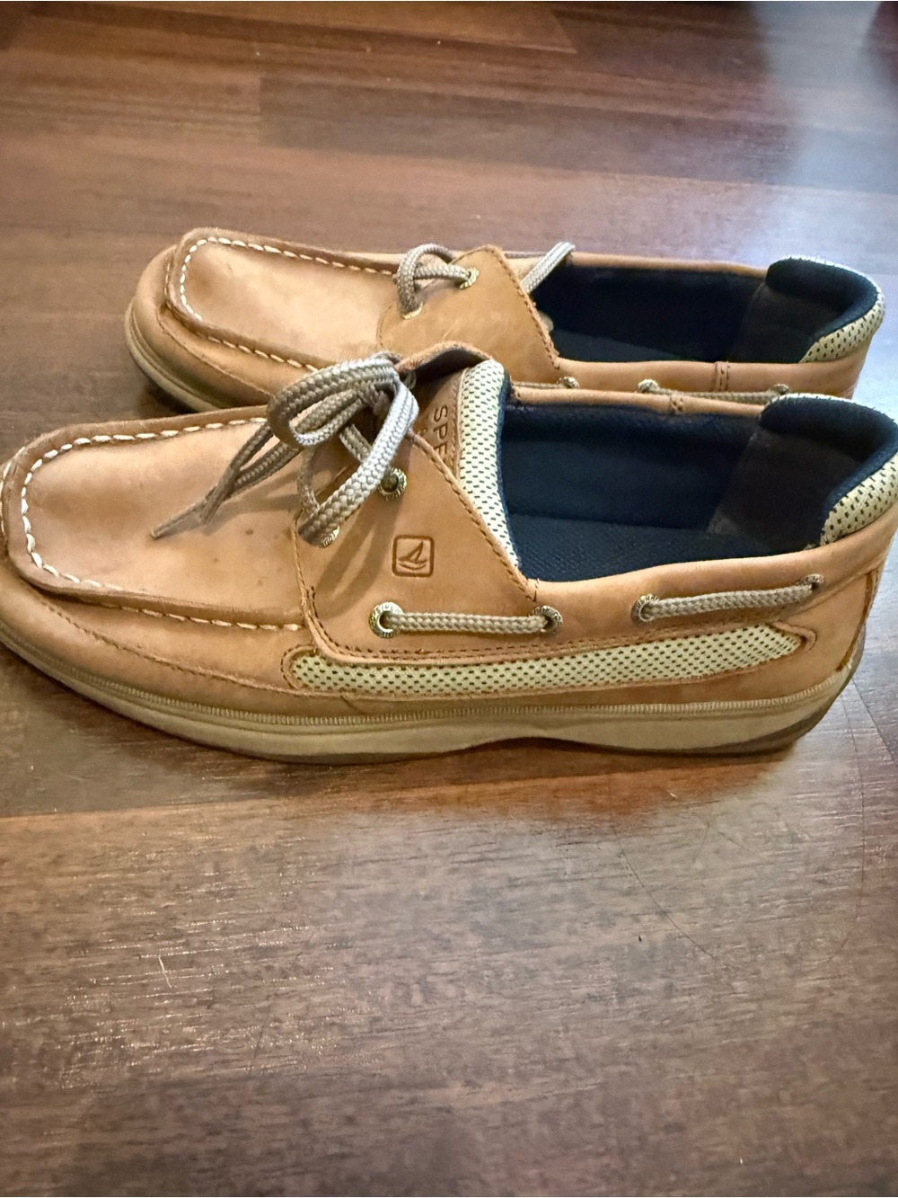 Sperry Tan Leather and Beige Mesh Boat Shoes